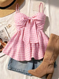 Elegant Women's Summer Plaid Camisole Tank Top, Suitable for Vacations, Graduation Ceremonies, Weddings, Back-to, Vintage-style Events, Parties, Luncheons, and Other Occasions. Creates a Cute and Casual Summer Vibe with a Sweet, Romantic Country - Mixed colors
