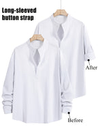 3pcs Men's Textured Slim-Fit Vacation Shirts - Long Sleeve & Short Sleeve Multi-pc, Stand Collar Button- Cuff Shirt Convertible to Short Sleeve, Breathable All-Season Hawaiian Casual Shirt Lightweight, Fashionable Minimalist for Beach Travel Vacation - Dark Blue + Sky Blue + White