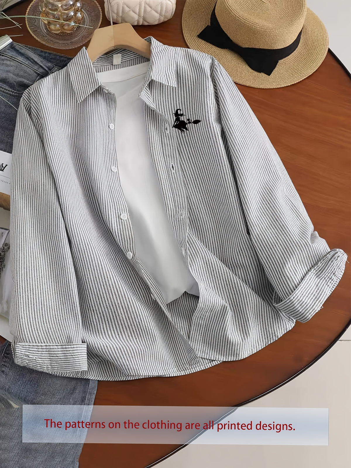 Spring/Autumn Thin Lightweight Fashionable Trendy Men's Simple Niche Printed Long Sleeve Slim Pinstripe Loose Fit Casual Shirt - Gray 02