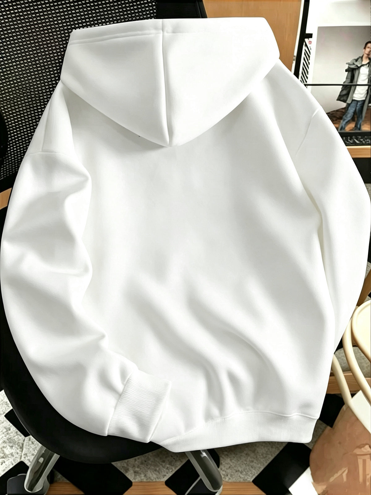 Men'S Chest Mini Small Label Print Hooded Sweatshirt Basic All-Match Men'S Black Pullover Long Sleeve Hoodie - White