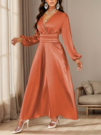 Women's Solid-color Simple Daily and Party Banquet Satin Bridesmaid Dress with Pleated Design - Rose Brown