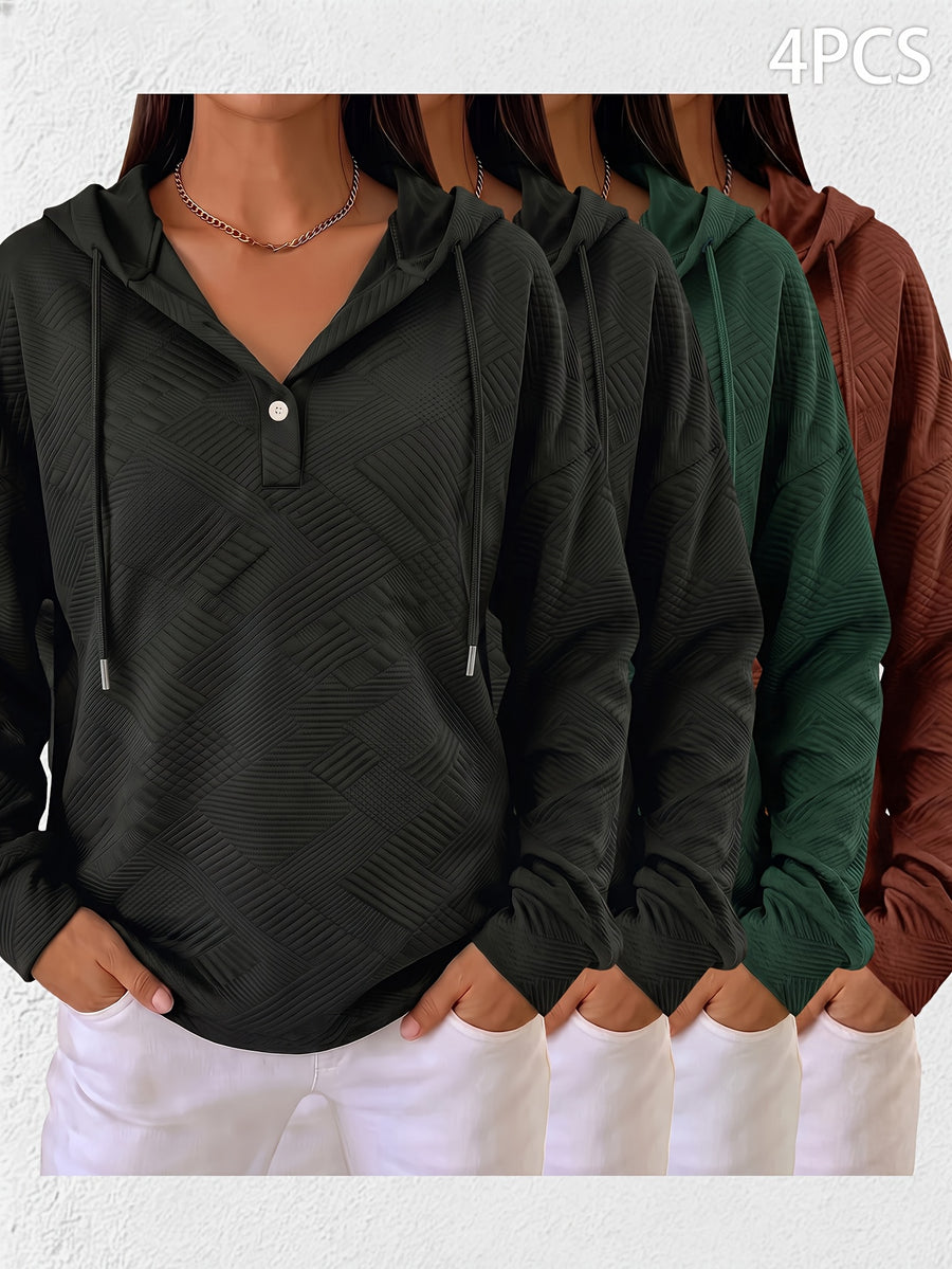 4pcs New Autumn Winter Fashion Casual Women'S Checkered Half-Open Hoodie Sweatshirt, Spring Autumn Women'S Half-Open Hoodie Sweatshirt, Christmas Women'S Half-Open Hoodie Sweatshirt, Halloween Women'S Half-Open Hoodie Sweatshirt - Black+Black+Dark Green+Terracotta