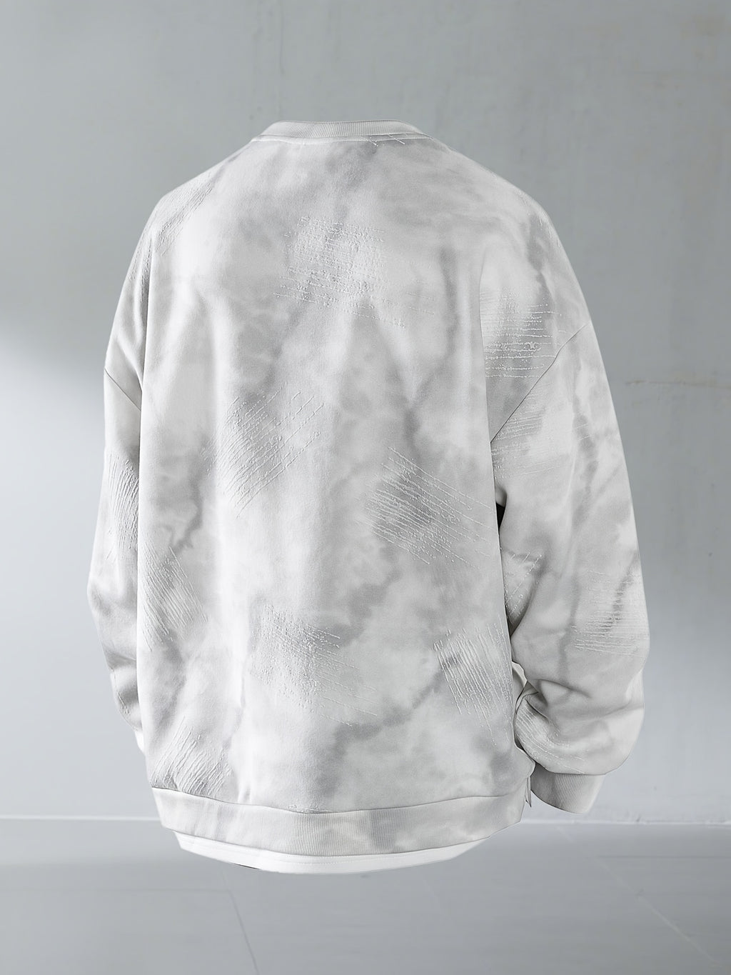 Autumn/Winter Men's Trendy Tie-Dye Sweatshirt, Fashionable Scratch Design Tie-Dye Distressed Long-Sleeve Pullover, 2-in-1 Versatile Long-Sleeve Sweatshirt - White Gray