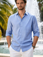 Men'S Casual Shirt, Lightweight And Breathable Linen Shirt, Summer Button-Up Collar, Fashionable And Versatile, Suitable for Outdoor Leisure And Daily Wear () - Sky Blue