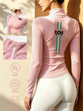 Stand-up Collar Half-zip Long-sleeve T-shirt, Autumn/winter Warm Half-high Neck Base Layer Top - pink