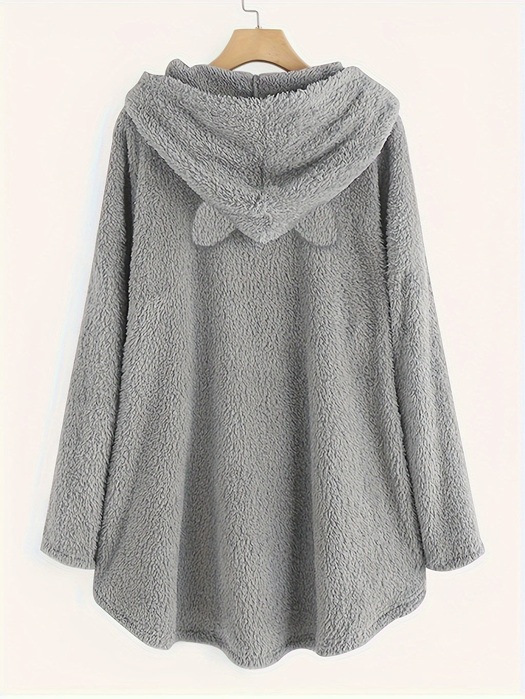 Fuzzy Cat Ear Hoodie, Loose Oversized Front Pocket Hooded Sweater, Loungewear & Casual Tops For Winter, Women's Clothing - Light Grey