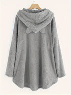 Fuzzy Cat Ear Hoodie, Loose Oversized Front Pocket Hooded Sweater, Loungewear & Casual Tops For Winter, Women's Clothing - Light Grey