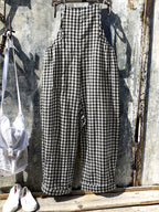 Fashionable Street Style Checkered Women'S Jumpsuit - Black And White Squares