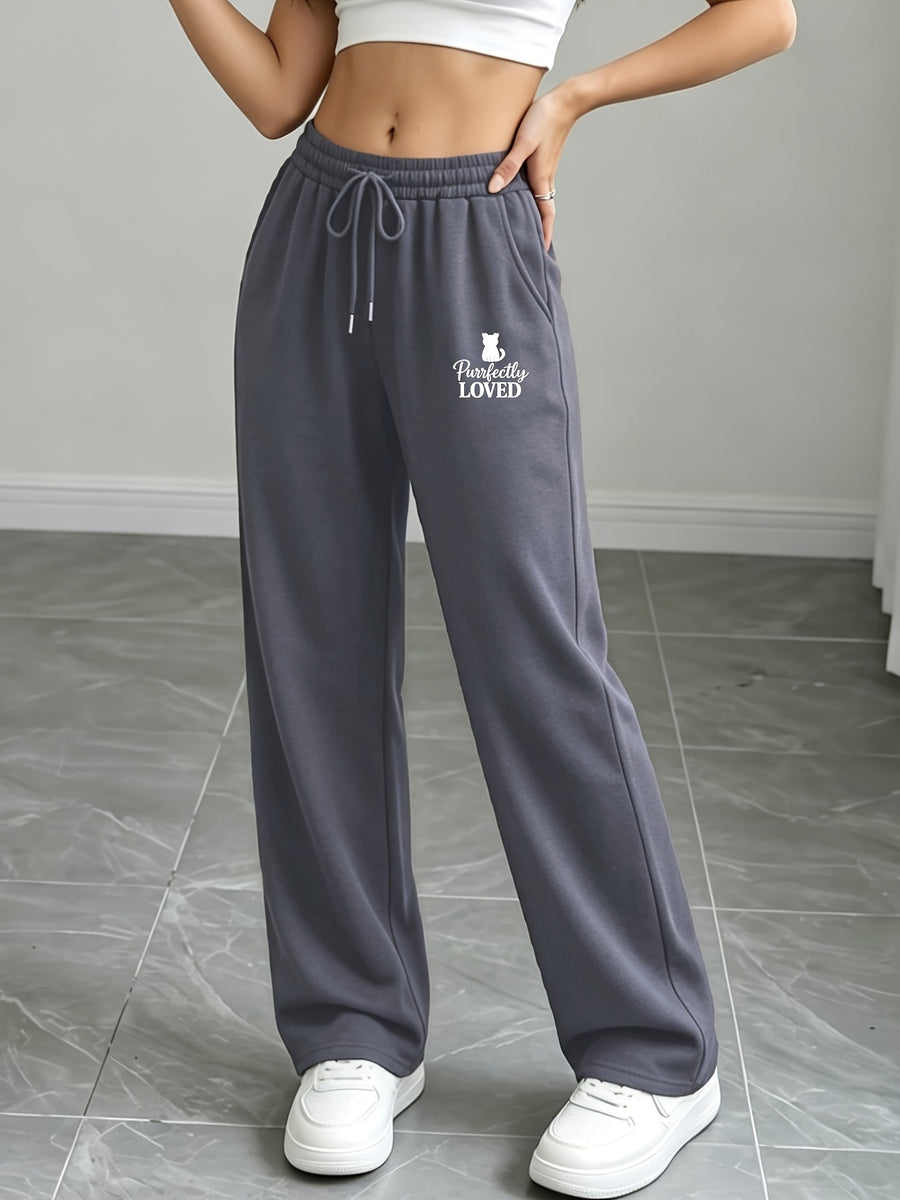 Women's Long Pants, Spring/Autumn Style, Fit Casual Sweatpants, Loose American-Style Straight-Leg Trousers for Women - Dark Gray