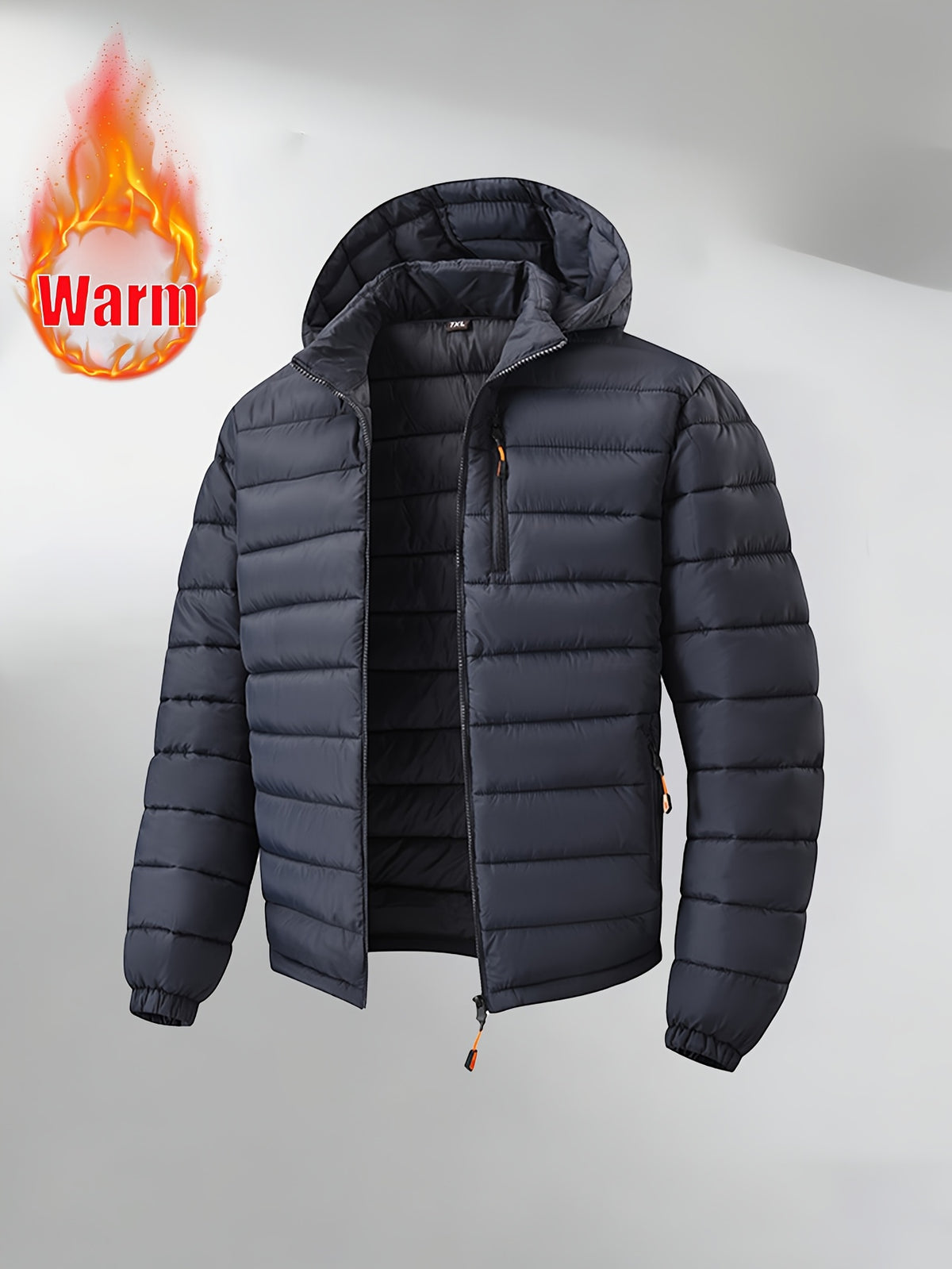Autumn/Winter Men's Lightweight Zipper Hooded Jacket, Windproof and Warm Outdoor Hiking Travel Casual Jacket, Business Casual Short Padded Coat, Winter Inner Layer Top - Grey