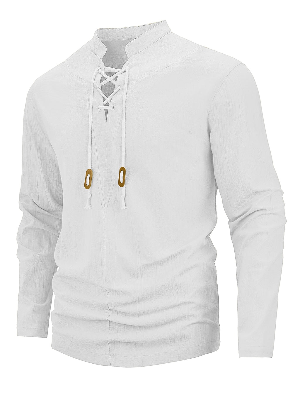 Men's Retro Linen Henley Shirt - Adjustable -Neck Collar & Drawstring Neckline, Lightweight Breathable Suitable for Beach Vacations, Resort Travel, Outdoor Leisure, Casual Pullover Top with Hem, Machine Washable Loose Fit - White