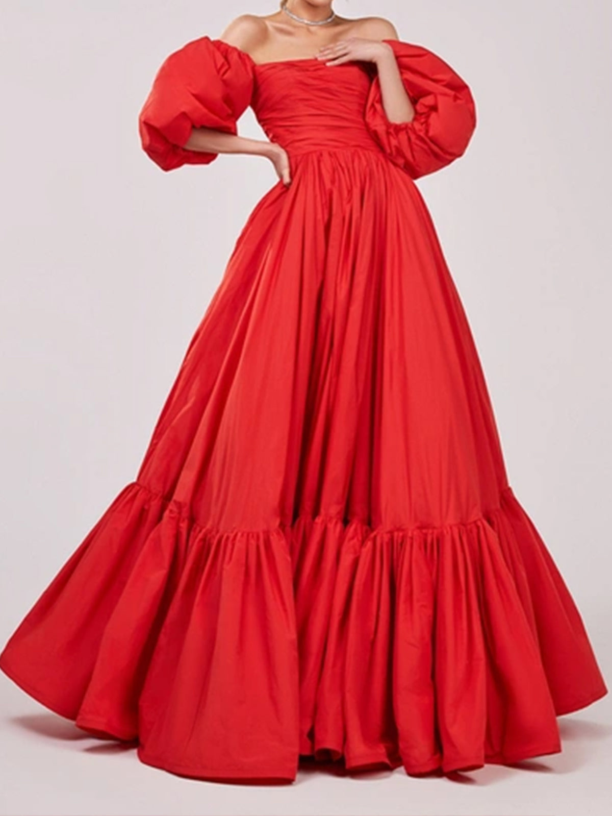 Off-Shoulder Strap Red Dress Women'S Spring Summer Fashion Loose A-Line Skirt Temperament Long Dress, Dating Afternoon Tea, Stage Performance, Year-End Party - Red