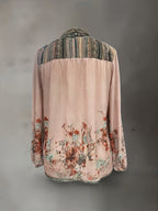 Women'S Bohemian Style Printed High-Neck Chiffon Floral Blouse, Flowing Puff Sleeves, Beautiful Shirt Top Suitable for Various Occasions [Niannian] - Pale Pinkish Gray