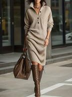 Spring And Summer Mid-Length Sweater Stand-Up Collar Versatile Commuting Easy Dress, Women'S Dress Wedding Guest Attire, Beautiful Sweater, Spring Sweater - Camel