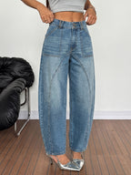 Women's Elegant and Trendy Bucket-Design Stretch Jeans - Blue