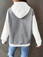 Autumn/Winter European and American Fashion Trendy Wide Fit Casual Loose Color Block Patchwork Pullover Hooded Versatile Sweatshirt Jacket for Women - White