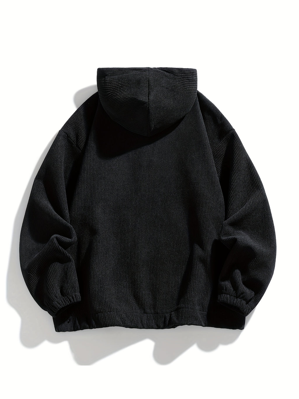 Autumn and Winter Fashion Corduroy Hooded Sweatshirt, Men's Loose Half-Zip Pullover Hoodie - Black