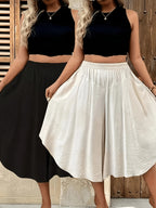2pcs Cross-Border Spring/Summer New Solid Color Versatile High-Waist Casual Shorts for Women - Black + Apricot