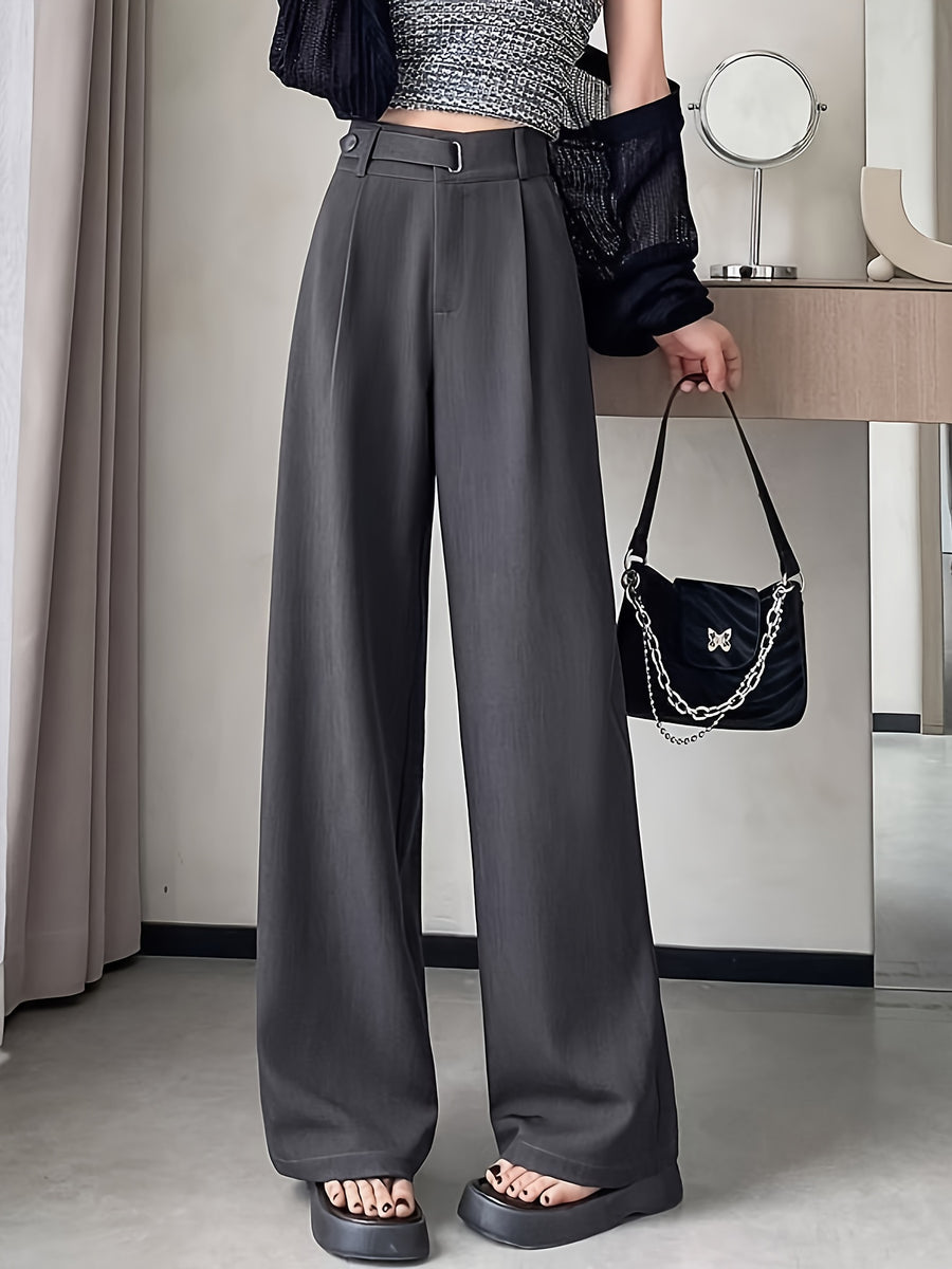 2026 New Summer High-End Women's Suit Pants, High-Waist, Draped Straight-Leg, Slim Fit, Wide-Leg Trousers, Belt-Free, Essential Versatile Workwear for Spring, Summer, and Autumn - Grey