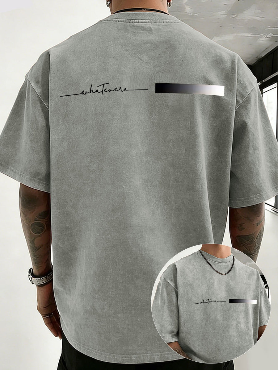 Midsummer Holiday Style Unisex T-Shirt, Pure Washed Distressed, Double-Sided Print, Breathable And Sweat-Absorbent, Loose Fit for Outdoor Hiking Sports Trendy Casual Short Sleeve, Sweat-Resistant - Grey