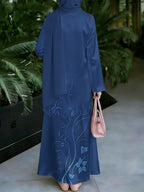 Muslim Women's Dress, Loose Fit Traditional Middle Eastern Thobe, Straight Cut Long Sleeve Elegant Muslim Long Dress, Long Abaya, Three-Dimensional Vine and Floral Pattern Print Dress, Headscarf Not Included - Mixed colors