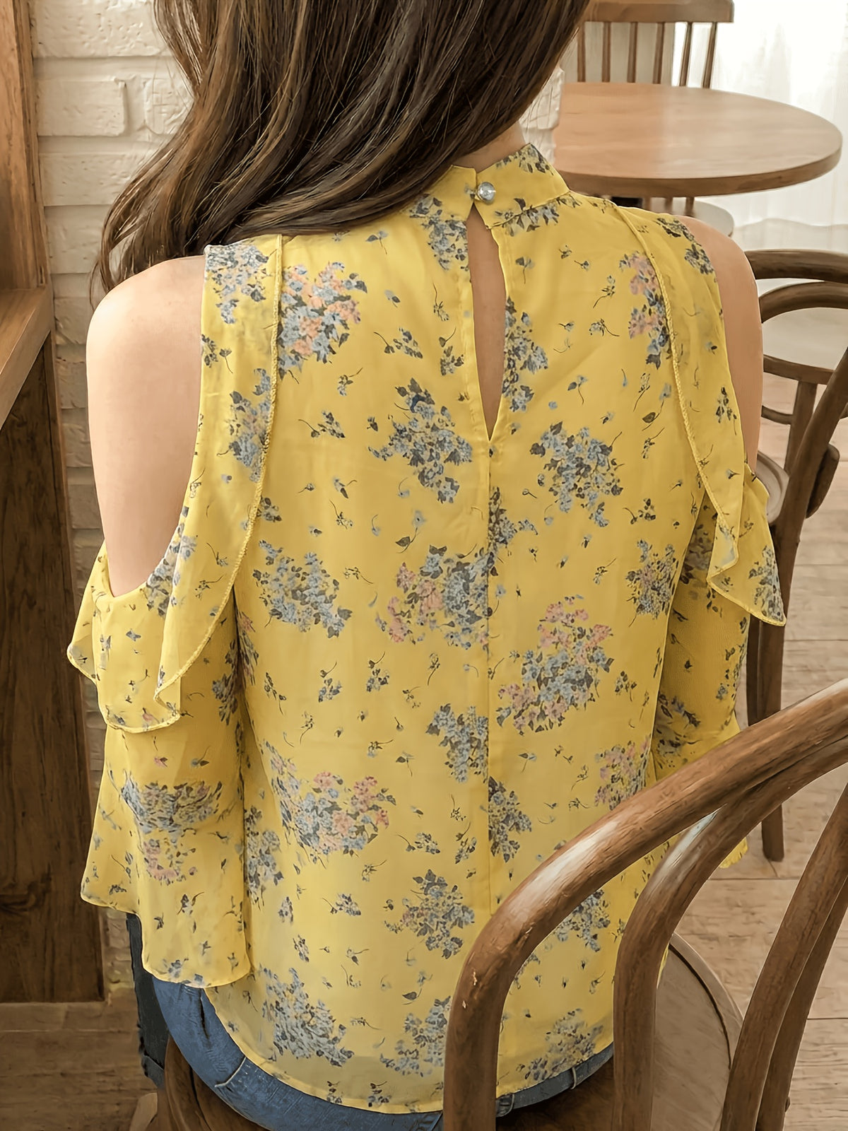 Spring Summer New Women'S Fashion Floral Fresh Style Off-Shoulder Long Sleeve Top - Yellow