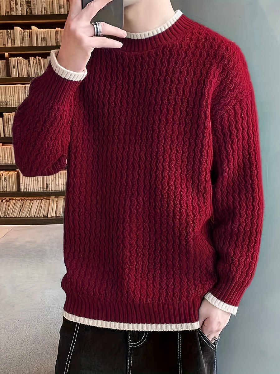 New Autumn and Winter Fashionable and Versatile Casual College Style Loose Round Neck Sweater - Burgundy