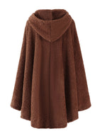 Plus Size - 1pc Faux Horn Button Size Free Solid Color Fashion Hooded Cape - Dark Brown