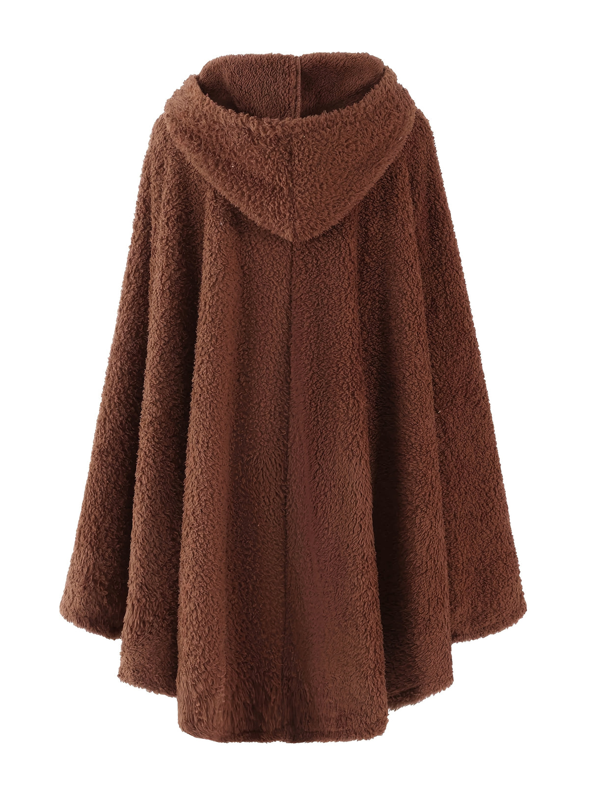 Plus Size - 1pc Faux Horn Button Size Free Solid Color Fashion Hooded Cape - Dark Brown