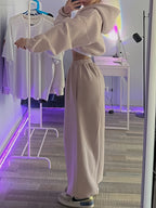Women's Autumn/Winter New Promotion Simple Solid Color Loose Short Hooded Sweatshirt + Solid Color Elastic Waist Loose Ankle-Length Pants Casual Fashion Elegant Daily Commute Versatile Outdoor Y 2pcs Set - Pale Pinkish Gray