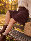 Women'S All-Match Solid Pleated Short Skirt, Multi-Size Available, Casual Cute Playful Elastic Waist Short Skirt, Pleated Umbrella Skirt, Spring And Autumn Season Favorite Outfit Gift for Every - Coffee Color
