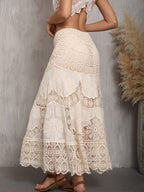 High-waisted Design Crochet Lace-up Hollow-out Skirt - Beige