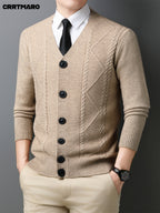 Men'S Wool Blend, Thick Knit Cardigan, Warm Casual Layering Top for Fall And Winter - Camel