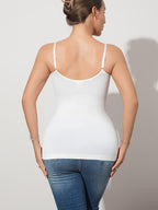Women's Ribbed Seamless Shapewear Bodysuit - Tummy Control Adjustable Straps & Scoop Neck Sleeveless Top, Medium-Elasticity Shaping Suit Suitable for Casual Attire,, Postpartum, Non- Basic Bodysuit - White