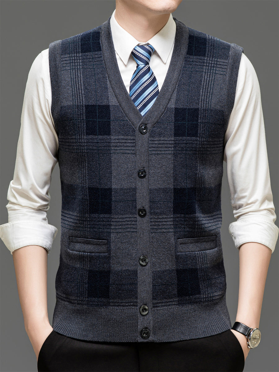 Autumn Winter Knit 3D Solid Color V-Neck Sweater, Basic Knit Cardigan, Men'S Fashion Sweater Vest, Size All - Medium Gray