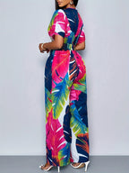 Print Batwing Sleeve Random Print Jumpsuit - Polychrome