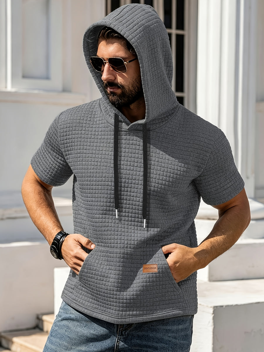 Men's Casual Summer New Arrival Short-Sleeve Versatile Fashionable Sporty Comfortable Trendy Loose Waffle Knit Hooded T-Shirt - Dark Gray