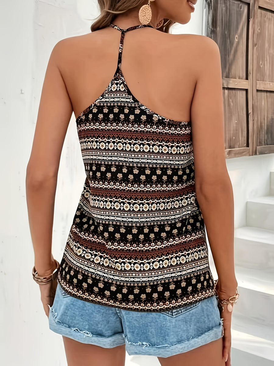 Ladies' Summer Tank Top for Casual Vacations, Suitable for Daily Commuting, Dates, Holidays, And Home Relaxation. Bohemian Floral Spaghetti Strap Top - Mixed colors
