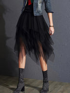 Elegant High-Waist Tulle Skirt | Multi-Season Versatile Mesh Skirt | Solid Color, Loose Fit, Tiered Design | Perfect for Spring & Summer Events | Durable, Easy-Care Fabri - Black