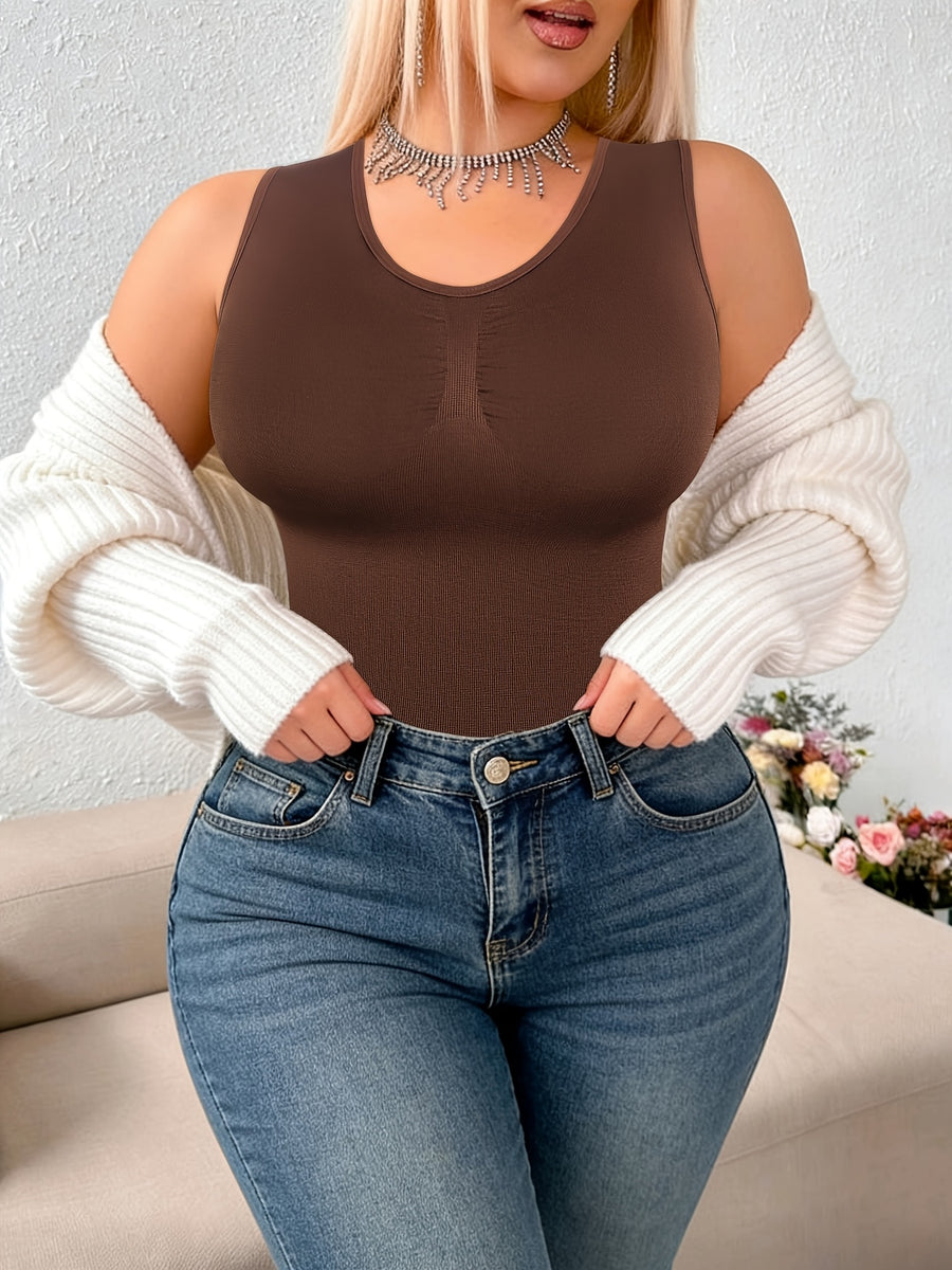 Plus-size Women's Shaping and Waist-cinching Daily Wear and Loungewear Vest, Can Be Worn as an Inner Layer or Outer Layer - Coffee Color