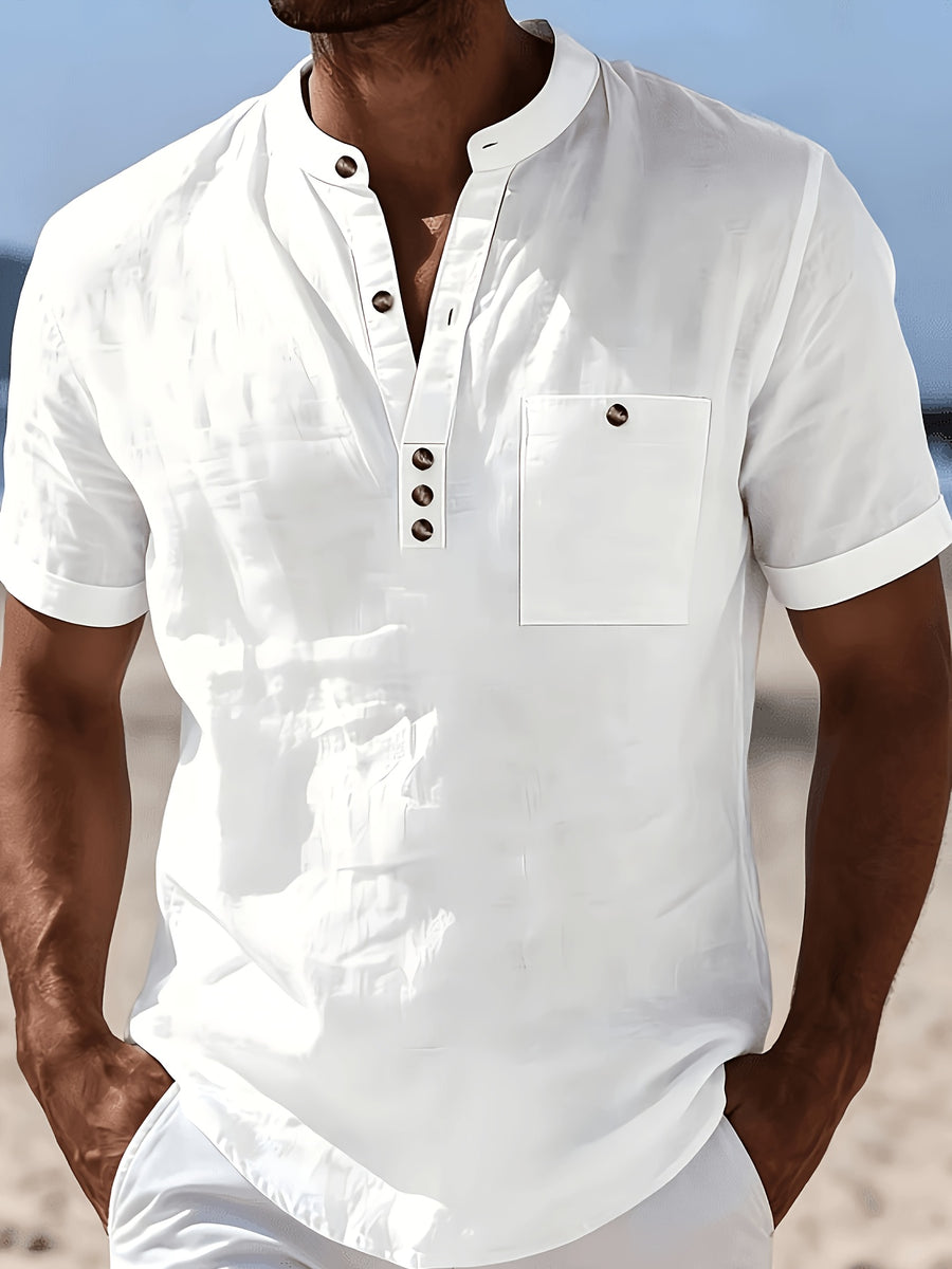 Men's Fashionable Polo Collar Breathable and Comfortable Casual Short-Sleeve Shirt - White
