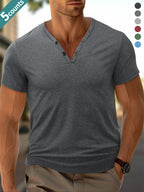 5-Pc Men'S Casual Lightweight Solid Color Moisture-Wicking Breathable Henley Shirts, Casual V-Neck Short Sleeve, Soft Comfort Breathable Quick-Dry Slight Stretch Outdoor Henley Tops, Sweat-Resistant - Green, red, blue, black, gray, light gray