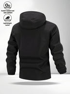 Men'S Multi-Color Racing Style Reflective Stripe Hooded Jacket, And Wear-Resistant Fabric, Multi-Pocket Design, Street Techwear Style, Casual Outing And Commute - Black