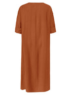 Women'S V-Neck Casual Long Sleeve Dress - Tangerine