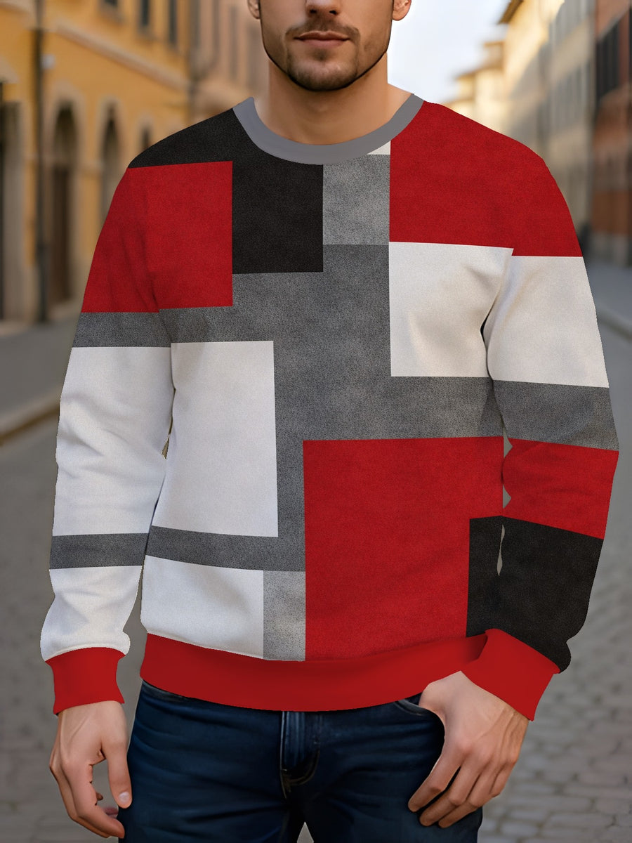 2pcs Men'S Round Neck Sweatshirt Set - Casual Print Top, Outdoor Leisure Style Round Neck Sweatshirt, Basic Versatile Style with Print - Mixed colors