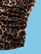 1pc Women'S Backless Halter Top - Elegant And Sexy, High-Stretch Sleeveless Casual Top, Leopard Print, Machine Washable, All-Season Versatile, Easy-Care Fabric, Chest-Enhancing Design - Suitable for Home Leisure, Couple Dates, And Beach Outings - Leopard Print