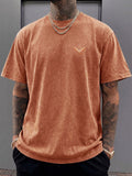Men's Short-Sleeve T-Shirt, Pure Cotton Loose Fit Washed Distressed Top, Small Phoenix Compass Print, Trendy Print, 12 Colors for Mix and Match, American Street Style High Street Hip-Hop Couple's Outfit for Daily Streetwear, Commuting - Orange