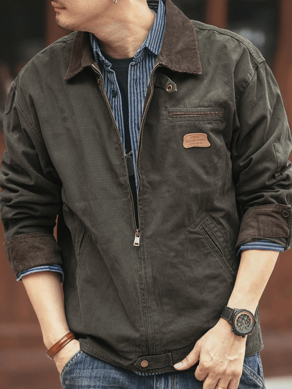 American Retro Heavyweight Cargo Jacket Outerwear Men'S Spring Autumn Washed Jacket New Outdoor Hunting Style Cool Commuter All-Match Jacket - fern green