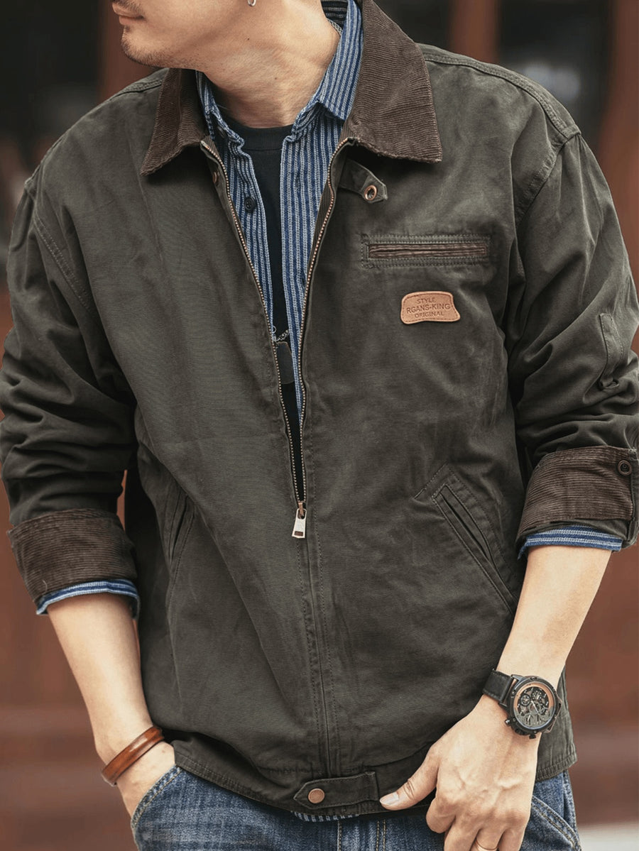 American Retro Heavyweight Cargo Jacket Outerwear Men'S Spring Autumn Washed Jacket New Outdoor Hunting Style Cool Commuter All-Match Jacket - fern green