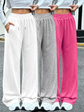 3pcs Women'S Jogging Pants, Elastic-Waistband Wide-Leg Casual Pants with Side Pockets, Light Sweatpants, Suitable for Daily And Formal Wear, Machine-Washable Non-Sheer Fabric, Joggers - White+gray+pink